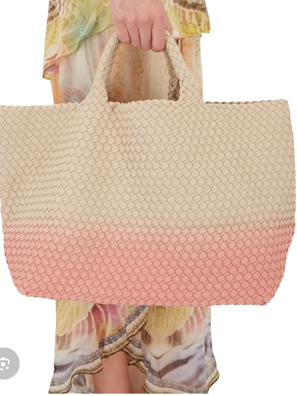 NAGHEDI woven tote bag in Blush Pink and Sand ombré - Picture 6 of 6